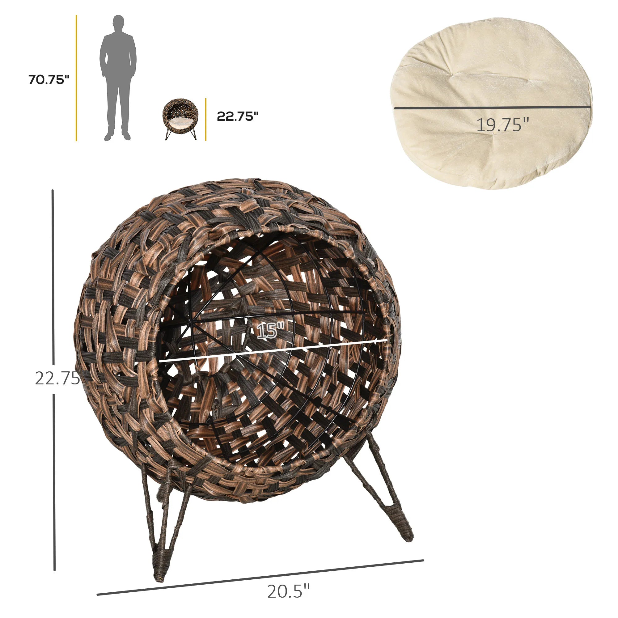 20.5" Hyacinth Cat House, Elevated for Comfort