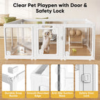 Clear Acrylic Dog Play Pen Indoors 24", 8 Panels Transparent Puppy Playpen with Door for Small Dogs Puppies, Modular Plastic Pet Playpen Cage Fence Crate for Cat Kitten Rabbit
