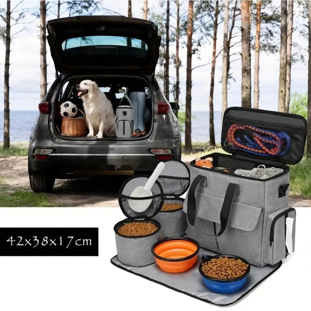 Pet Travel Bag Set Airline Approved Dog Cat Travel Organizer Weekend Tote Multi Function Pockets Supplies Bowls Containers