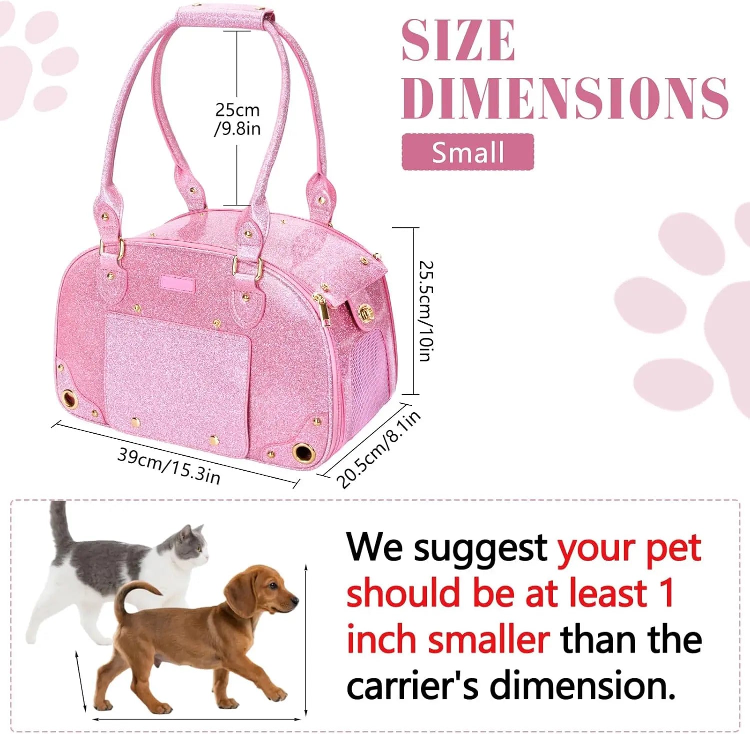 Pet Carrier Purse for Small Dogs Cats, Bling Waterproof Premium Leather Travel Bag, Airline Approved