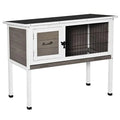 Elevated Wooden Rabbit Hutch, Indoor/Outdoor Bunny Cage with Hinged Asphalt Roof and Removable Tray for Guinea Pig