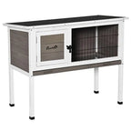 Elevated Wooden Rabbit Hutch, Indoor/Outdoor Bunny Cage with Hinged Asphalt Roof and Removable Tray for Guinea Pig