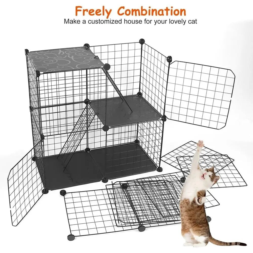 3-Tier Cat Cage & Playpen — Foldable Indoor Enclosure with Ladders
