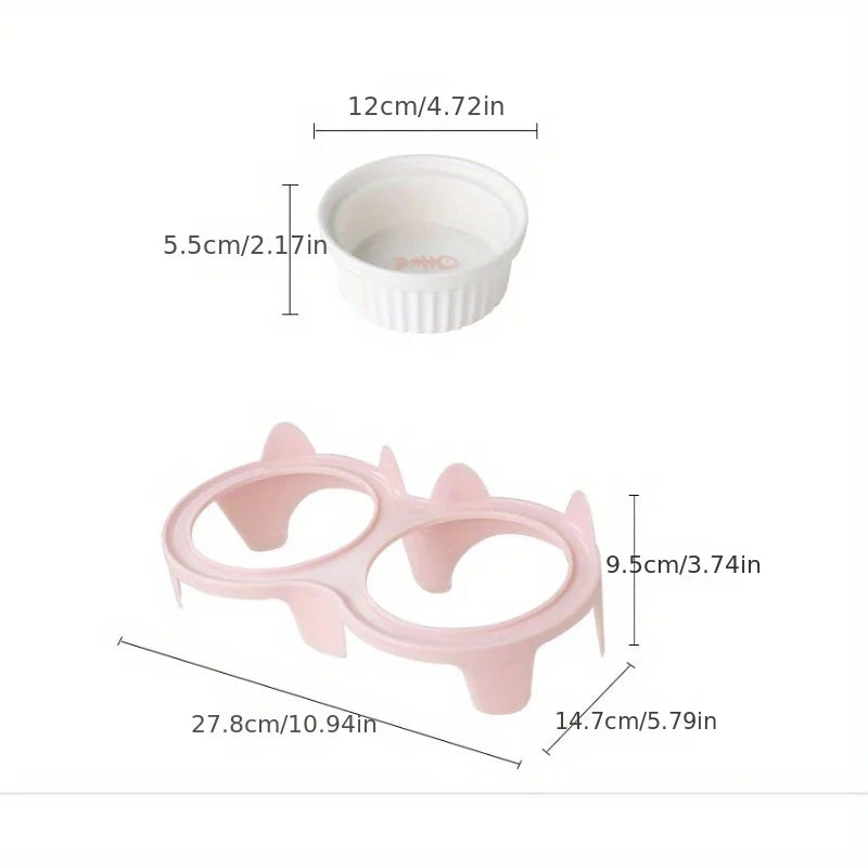 Pet Feeding Bowl Cat Single Capacity 15° Tilt Neck Protection Anti Slip Stainless Steel Indoor Daily Kitten Plastic Base