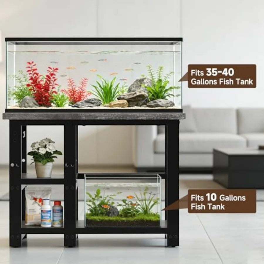 35-40 Gallon Fish Tank Stand with 5 in 1 Power Outlets, 31x18 Inch Heavy Duty Metal Frame Aquarium Stand, Adjustable Storage Sh