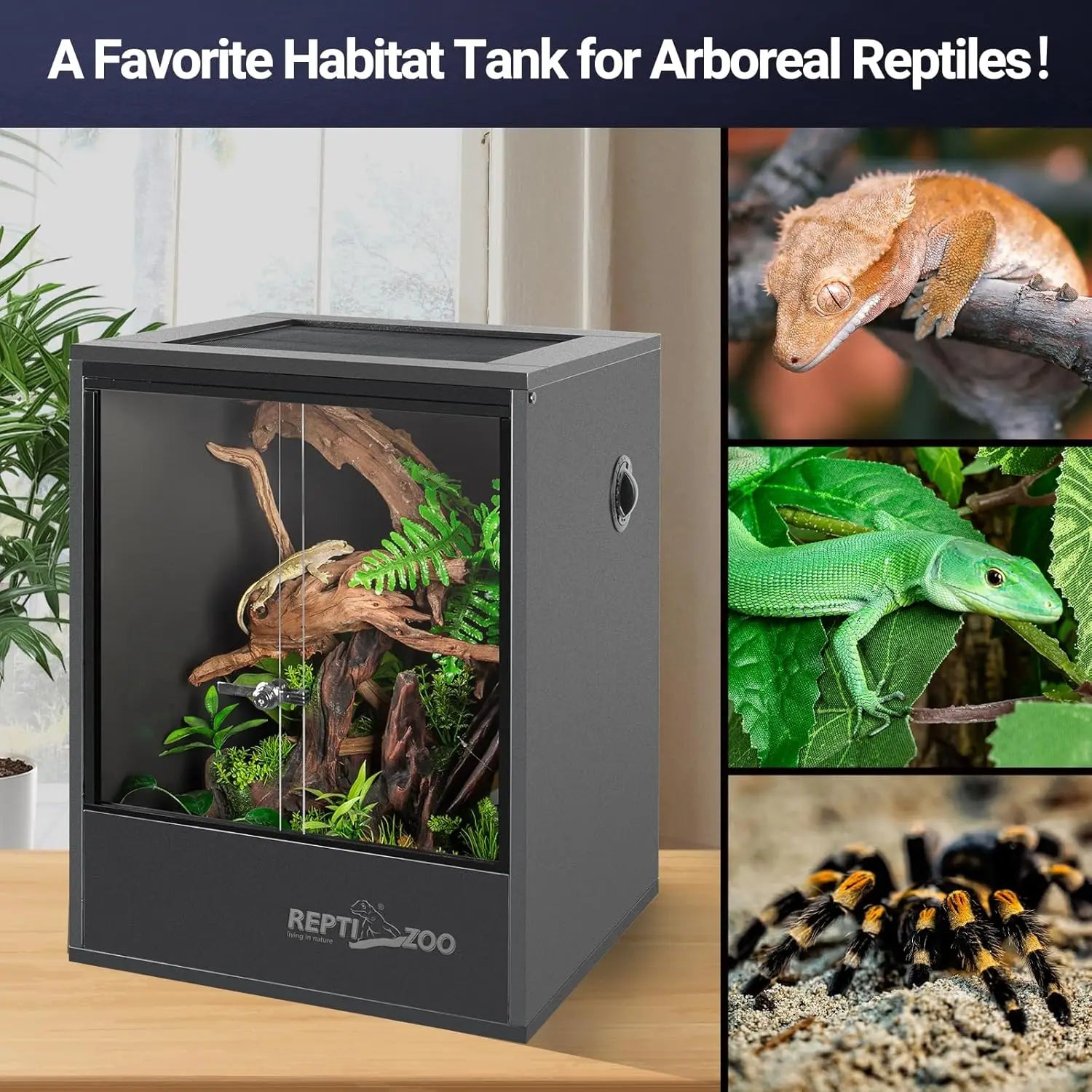 30 Gallon PVC Tall Reptile Tank, 18x18x24 Terrarium for Frog Lizard Gecko Chameleon Snake, Sliding Door & Top Screen Ventilation