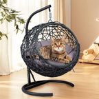 Cat Swing Bed with Stand & Cushion, Cat Egg Chair with Rattan Wicker Appearance, Indoor Hanging Swinging Cat Bed for Cats, Sm