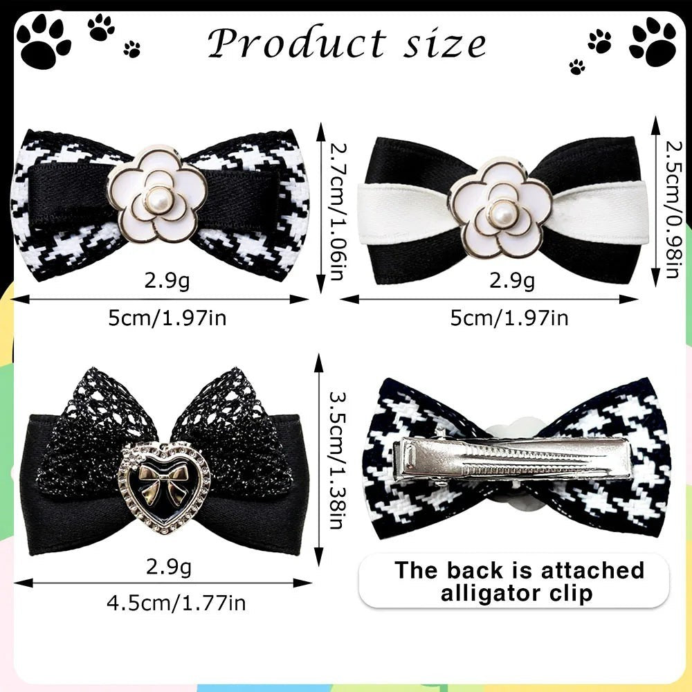 10PCS Dog Bows Wirh Metal Clips Black Style Plush Pearl Puppy Bows Hair Accessories For Dogs Pet Small Dog Bowknots