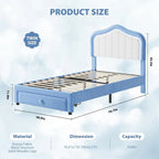 Kids Upholstered Bed Frame with LED Crown Headboard, Velvet Fabric and Metal-Wood Construction, Modern Princess Style Platform B