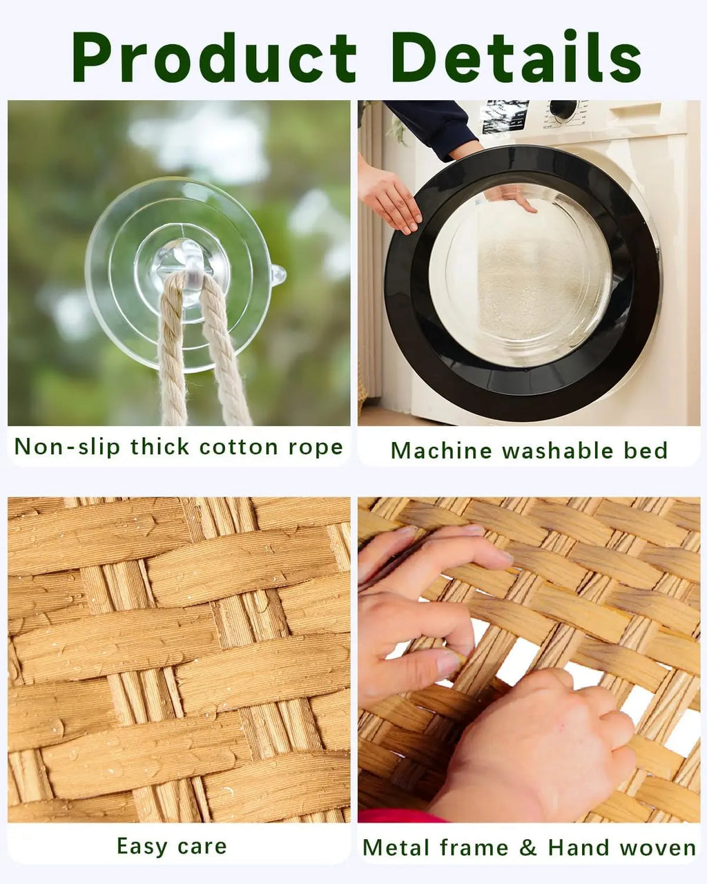 Cat Window Perch Hammock Bed for Indoor Cats, Large Handwoven PE Rattan Window Seat, 4 Suction Cups, Washable Cushion, 2.3 Inch Fence Shelf