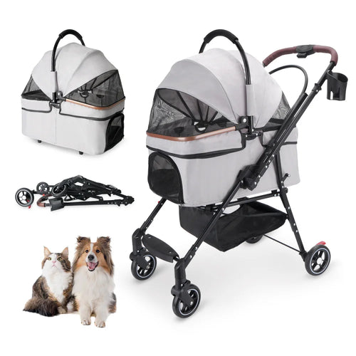 Mincy Pets 4-Wheel Foldable Pet Stroller with Rotating Wheels product photo.
