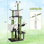 71.3 Tall Cat Tower with Panda Design: Spacious Kitty Condo, Sisal Scratching Post, Hammock, and Multi-Level Platforms