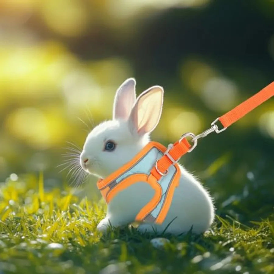 Adjustable Rabbit Harness and Leash Set Double Buckle with Reflective Strips Soft Bunny Breathable Vest Harness for Kitten Ferr