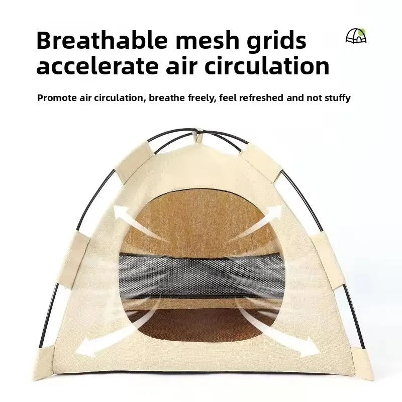 Portable Cat Tent Bed Breathable Oxford Pet House with Double-sided Mat Summer Cooling Cat Cave for Indoor Outdoor Cats Dogs