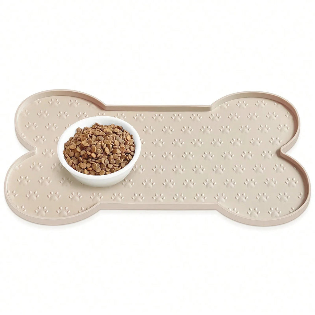 1PC Bone Shape Non-Slip Silicone Pet Placemat, Raised Edge Pet Feeding Tray For Food And Water, Anti-Spill Feed Mat For Small Medium Dogs And Cats, Easy Clean Purable Bowl Mat