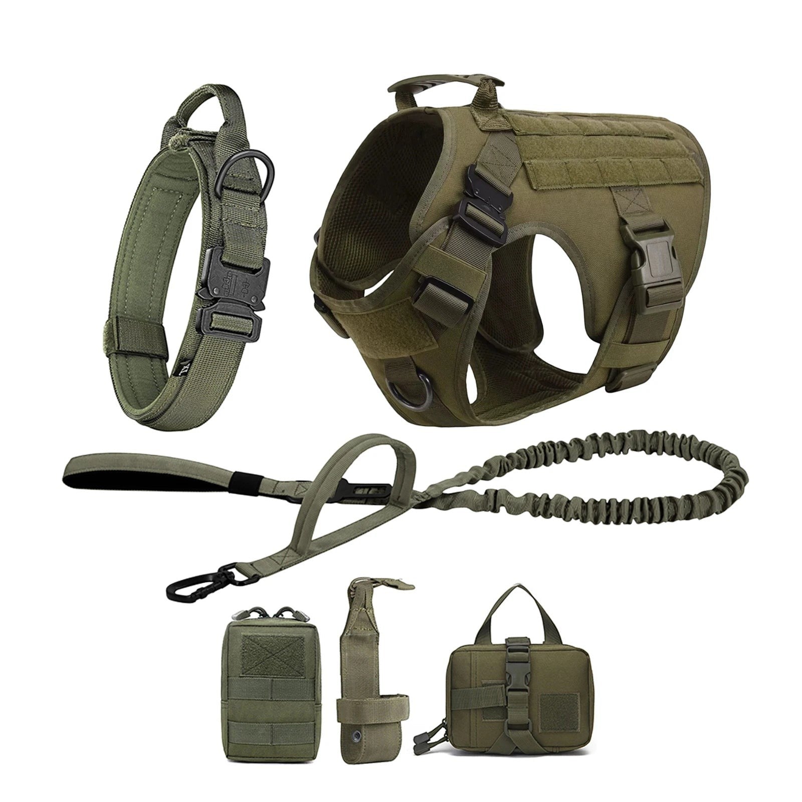 Mincy Pets Tactical Dog Harness with MOLLE Pouches & Leash product photo.