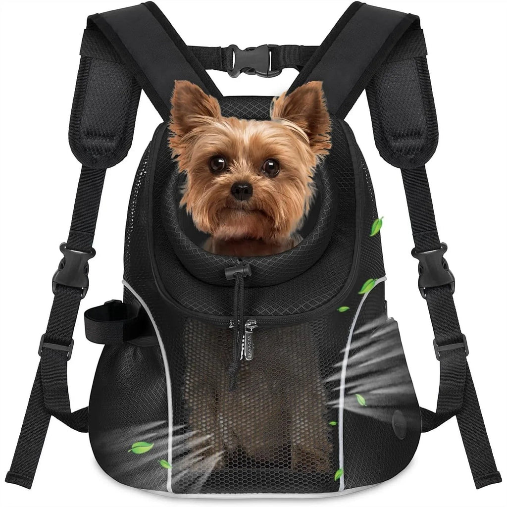 Dog Carrier Backpack for Small Dogs, Ventilated Mesh Travel Back Pack with Safety Belt for Hiking Cycling Outdoor Use, Black