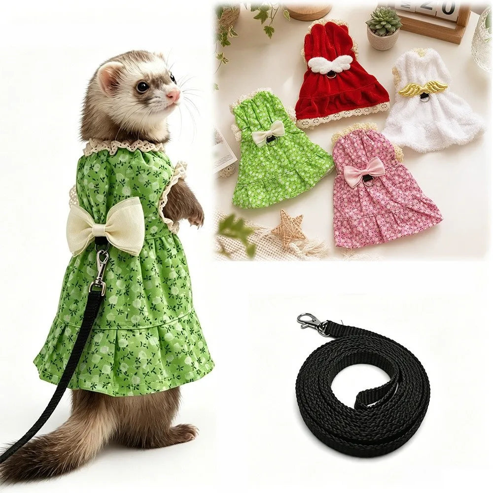 Cute Adjustable Ferret Vest Harness Soft Berber Fleece Ferret Traction Rope Comfortable Escape-Proof Ferret Dress Pet Walking
