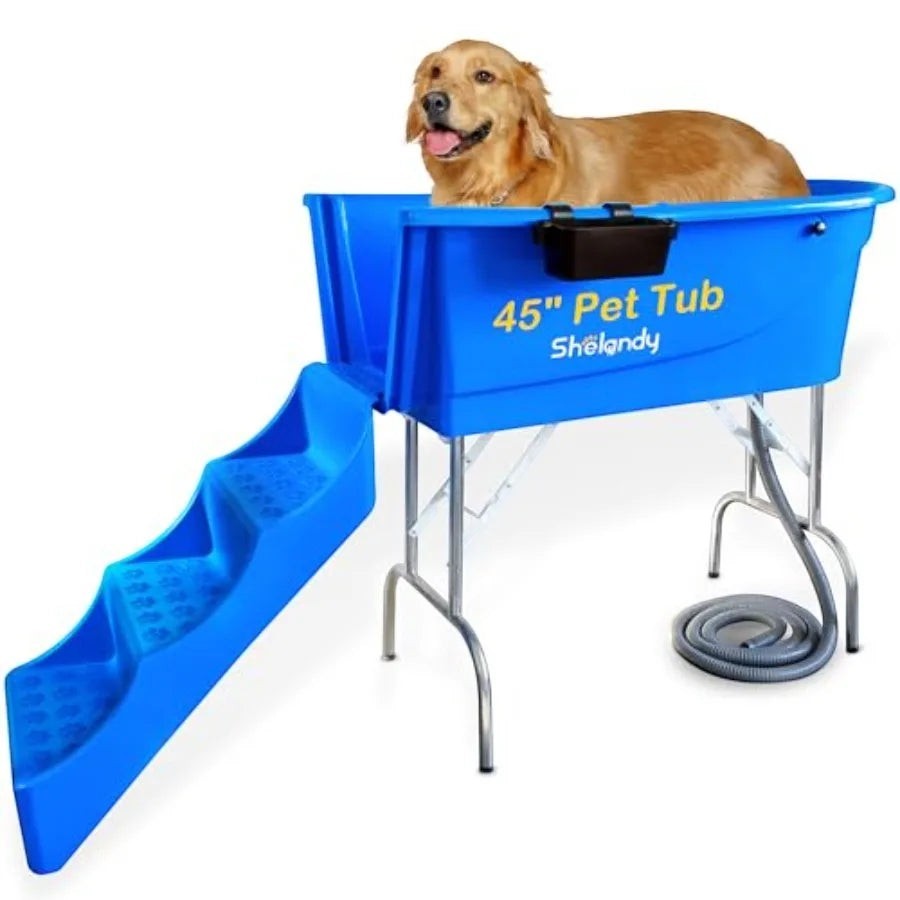 45" Pet Grooming Bathtub Dog Wash Station Heavy Duty Bathing Tub Bathtub and Stairs Combo