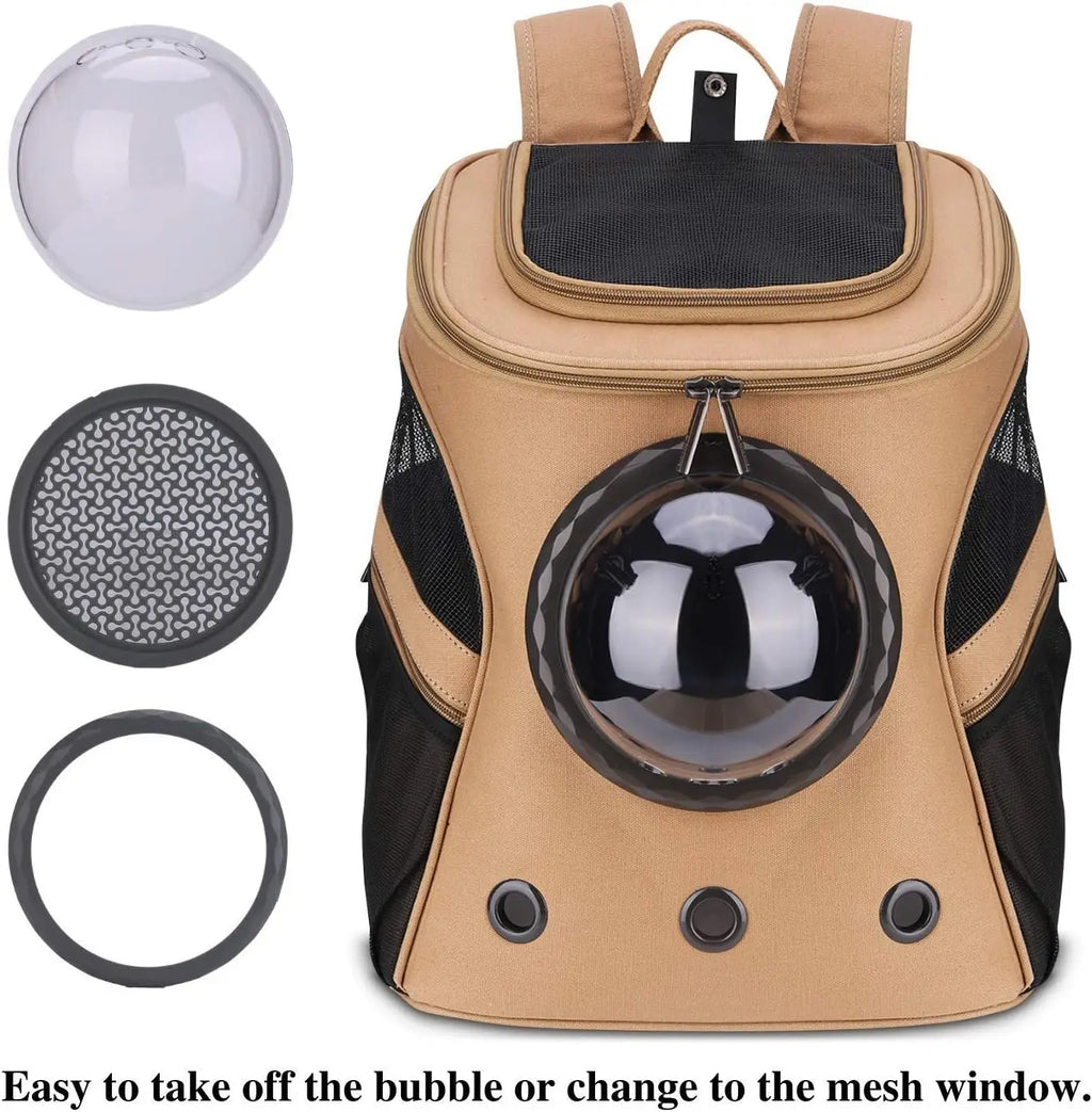 Large Pet Carrier Backpack for Fat Cats & Puppies, Airline-Approved, Bubble Window, Khaki