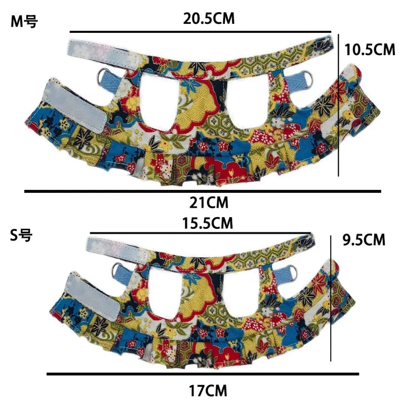 Pet Ferret Harness Dress with Split Tank Top Squirrel Leash and Anti-bite Chest and Back Strap Flower Branch Black-tailed Marmot