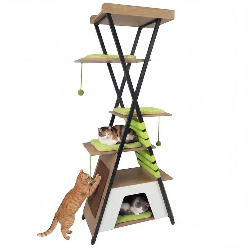 73 Inch Multi-level Cat Tree for Indoor Cats with Elevated Perch and Large Condo-Green