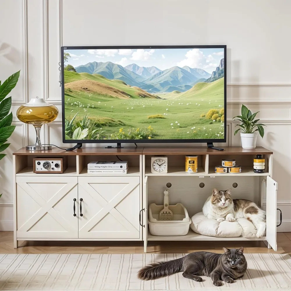 Amherst Double Litter Box Cabinet — Built-In Charging Station
