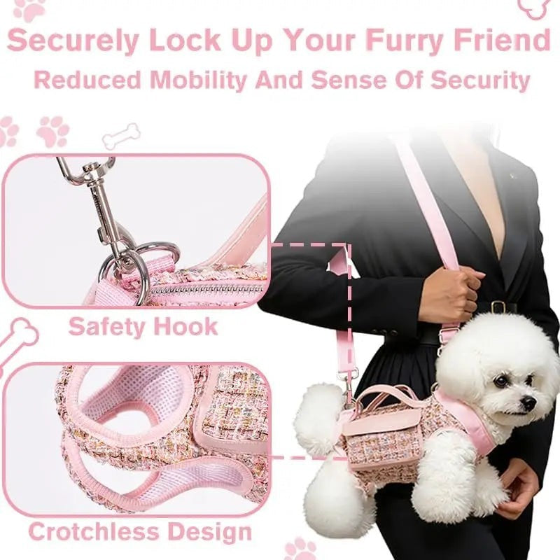 Dog Lift Harness Backpack for Small Dogs Cats, Adjustable Sling Carrier for Hiking Travel Outdoor Pink Medium