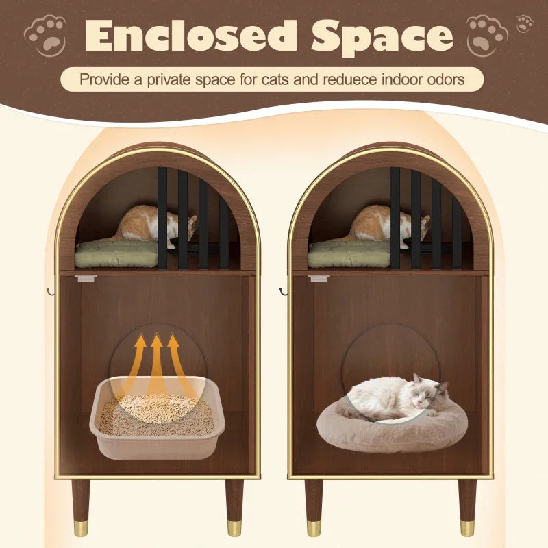 Cat Litter Box Enclosure , 2-in-1 Condo Cat Bed, Cat Shelter Furniture with Two-Level Cozy Haven for 2 Cats, Cute Kitty Condo for Sleeping, Luxury Cat House& Furniture, Espresso