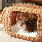 Elephant Rattan Cat Condo: Woven-Style Wicker Hideaway with Cushion