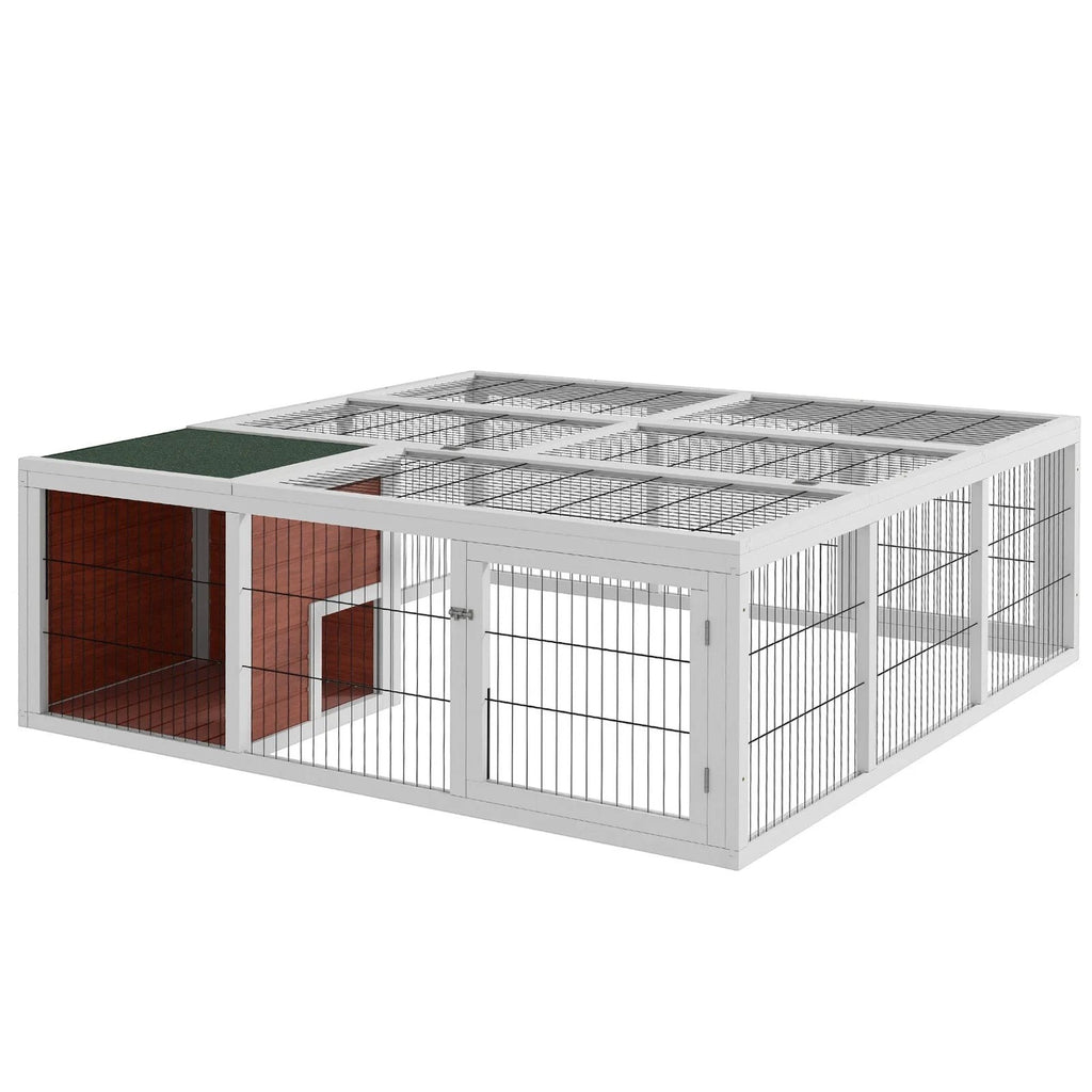 64" Large Rabbit Hutch Pet Cage Animal Poultry Garden Outdoor w/ Run Mesh Cover