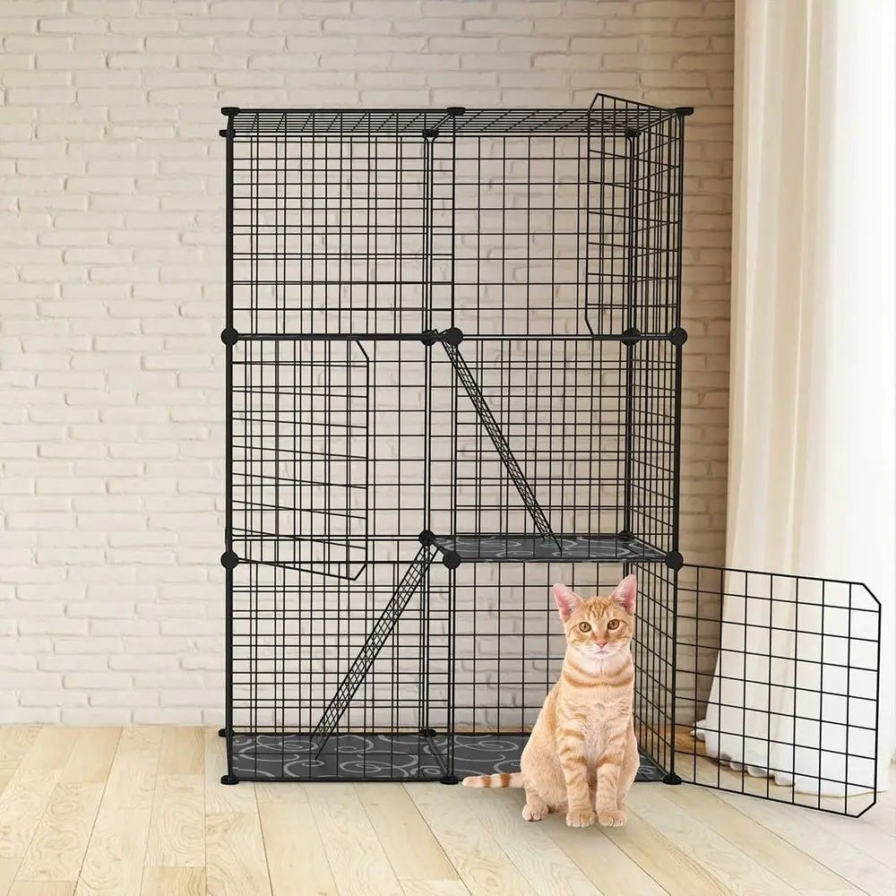 3-Tier Cat Cage & Playpen — Foldable Indoor Enclosure with Ladders