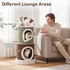 33.5in Barrel Cat Condo 2 Story House with Top Perch Comfy Mats