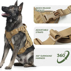 Tactical Dog Harness Heavy Duty Military No Pull Dog Harness Leash Set Adjustable Breathable Training Vest Comfort Top Handle Escape Proof for Large Dogs Malinois German Shepherd Outdoor Walking Hunting Camping Pet Accessory