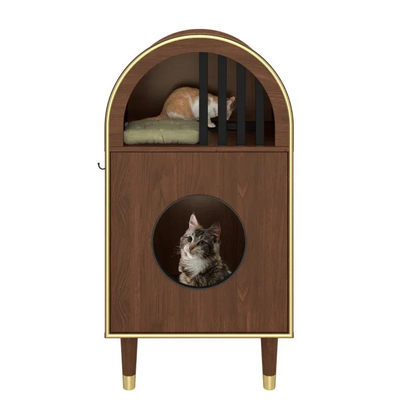 Cat Litter Box Enclosure , 2-in-1 Condo Cat Bed, Cat Shelter Furniture with Two-Level Cozy Haven for 2 Cats, Cute Kitty Condo for Sleeping, Luxury Cat House& Furniture, Espresso
