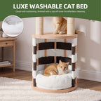 40 in Solid Pine Wood Cat Tree Multi-Level Cat Tower with Cat House Observation Perches Plush Bed and Sisal Scratching Posts In