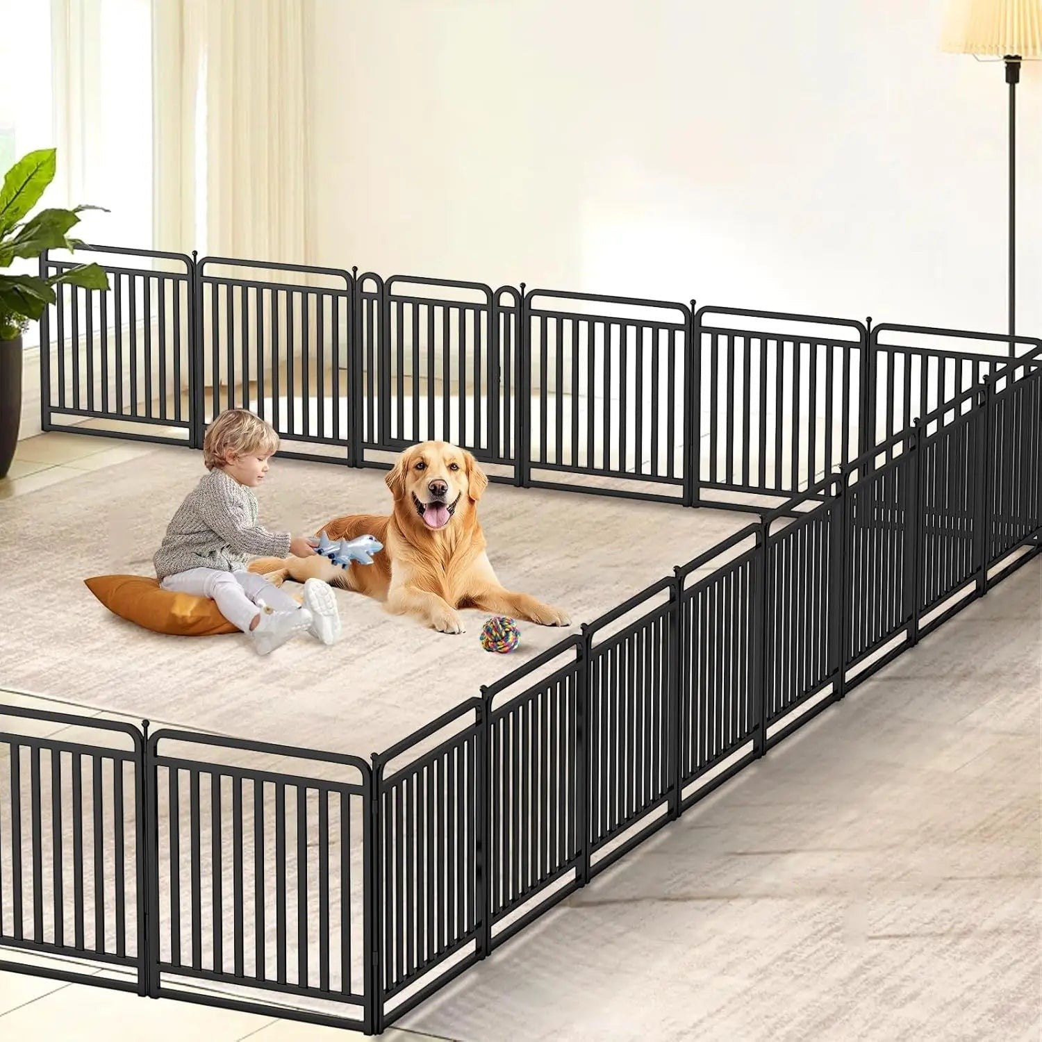 32 Inch Dog Playpen with Door, Heavy Duty Metal Exercise Pen for Large Medium Small Dogs, Foldable Outdoor Yard Fence 16 Panels