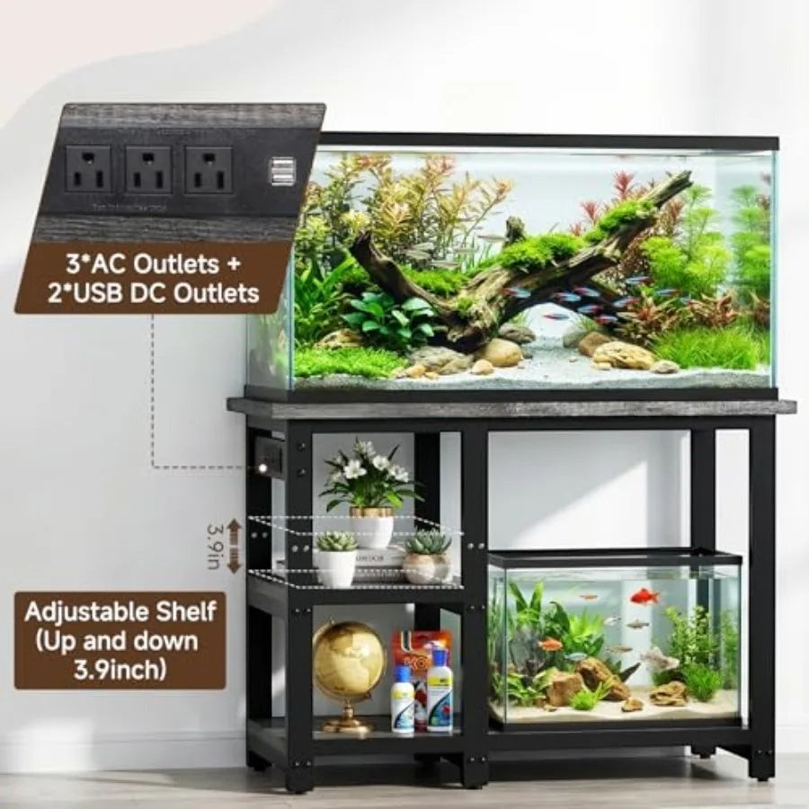 35-40 Gallon Fish Tank Stand with 5 in 1 Power Outlets, 31x18 Inch Heavy Duty Metal Frame Aquarium Stand, Adjustable Storage Sh
