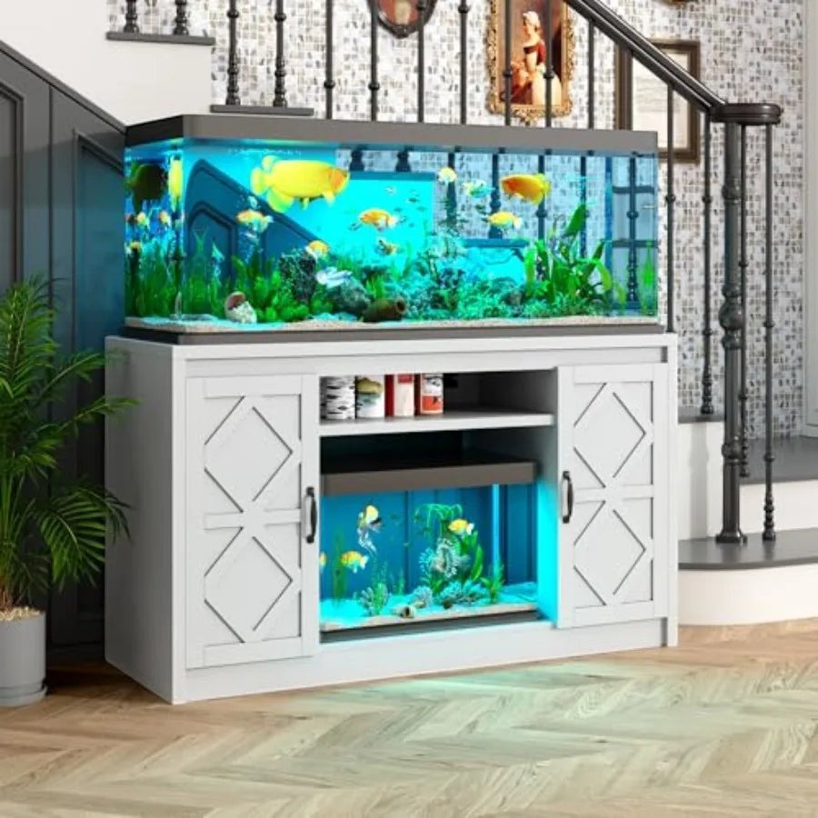 55-75 Gallon Fish Tank Stand with Diamond Doors Power Outlet, Heavy Duty Aquarium Stand with Cabinet Storage for Fish Tank, Tur