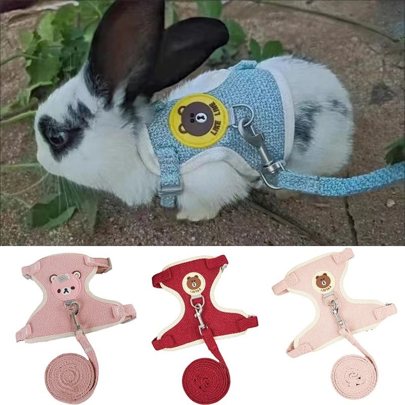 Mincy Pets Cartoon Print Rabbit & Cat Harness Leash Set product photo.