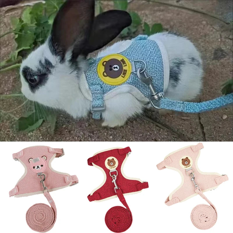 Cartoon Print Cat Rabbit Harness and Leash Set Bunny Rabbits Pet Accessories Bunnies Vest Clothes Lapin Accessoires Pour Animaux
