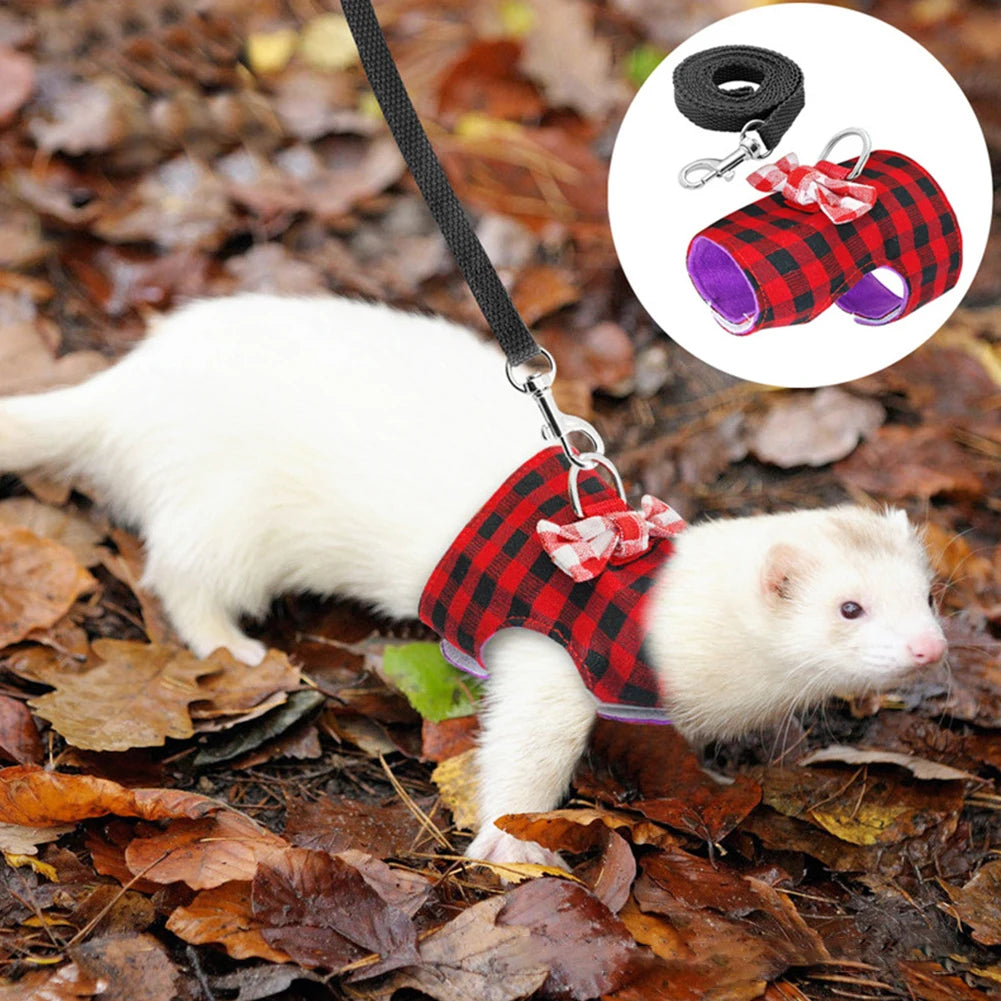 Small Pet Bowknot Vest Harness Adjustable Anti Escape Rabbit Hamster Ferret Safe Nylon Outdoor Going Out