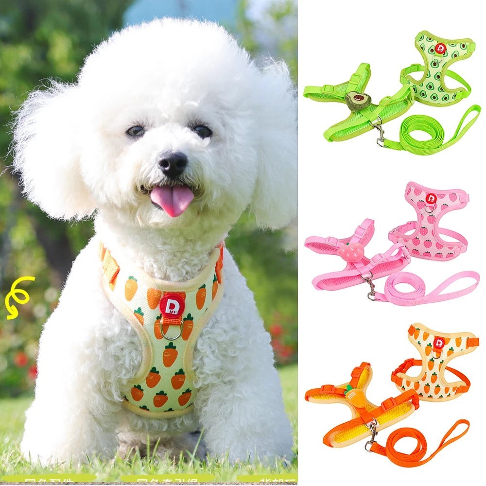 Cute Fruit Dog Cat Harness & Leash Set  Adjustable Soft Puppy Kitten Walking Gear Breathable Summer Outdoor Accessories for Smal