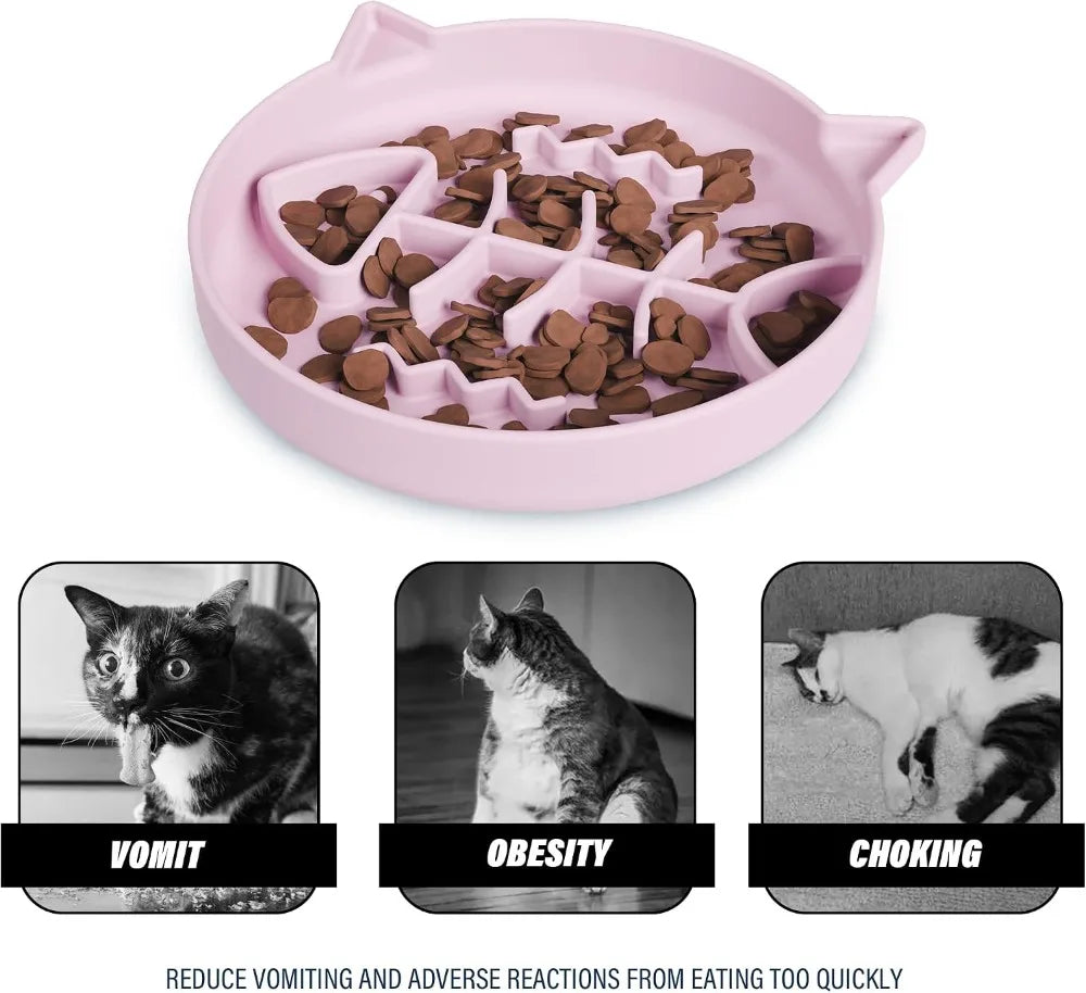 Silicone Cat Slow Feeder Bowl with Suction Cups, Puzzle Feeder for Wet Food, Reduce Overeating