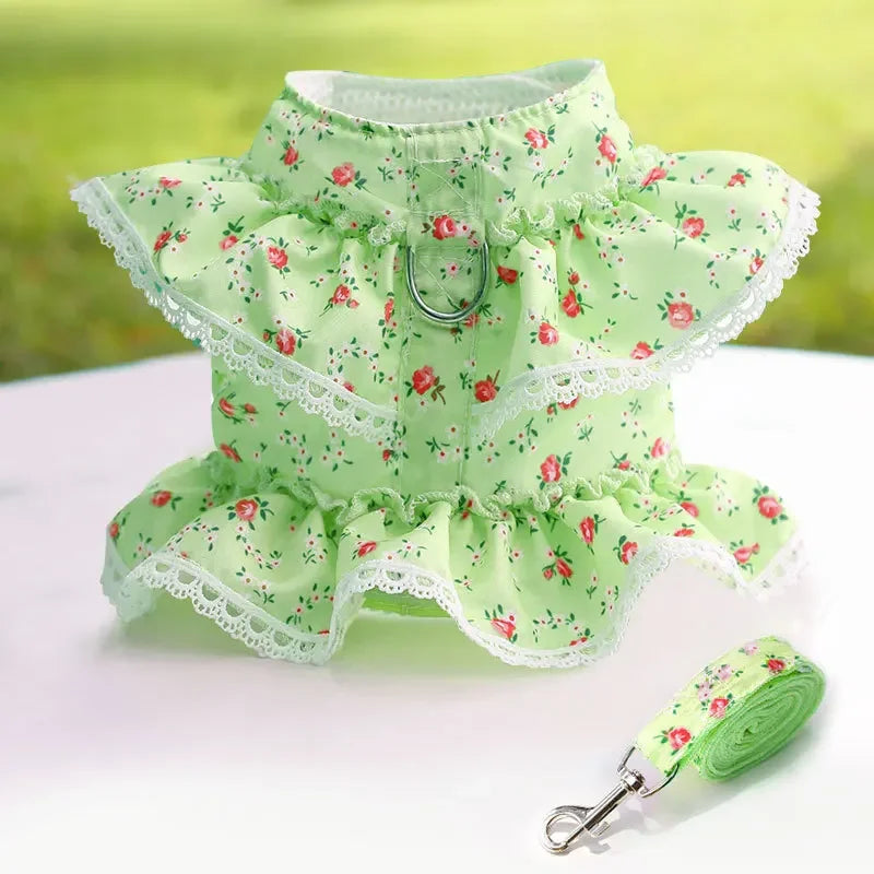 Small Dog Clothes Pet Cat Harness With Leash Lace Teddy Bichon Spring Summer Autumn Dog Leash Cat Supplies