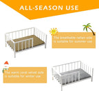 Elevated Dog Bed with Rails, Metal Frame & Solid Wood, Washable Mat, Medium 25.2x37.8in, White