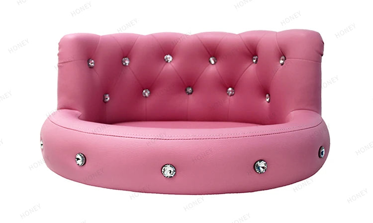 Ready to ship multi-colors luxury pet bed leather dog bed princess style cat sofa bed with diamond