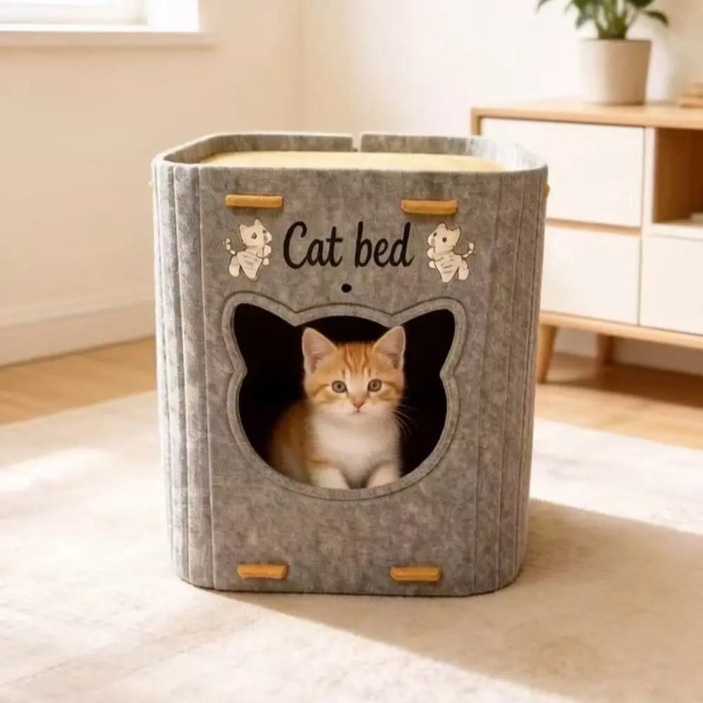 Creativity Double Layer Cat House Felt Foldable Cat Castle Bed Breathable Wear-resistant Cat Scratching Board Cat Supplies