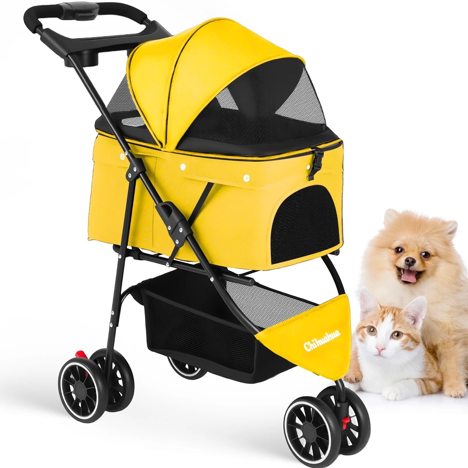 Mincy Pets Foldable 3-Wheel Pet Stroller with Mesh Canopy product photo.