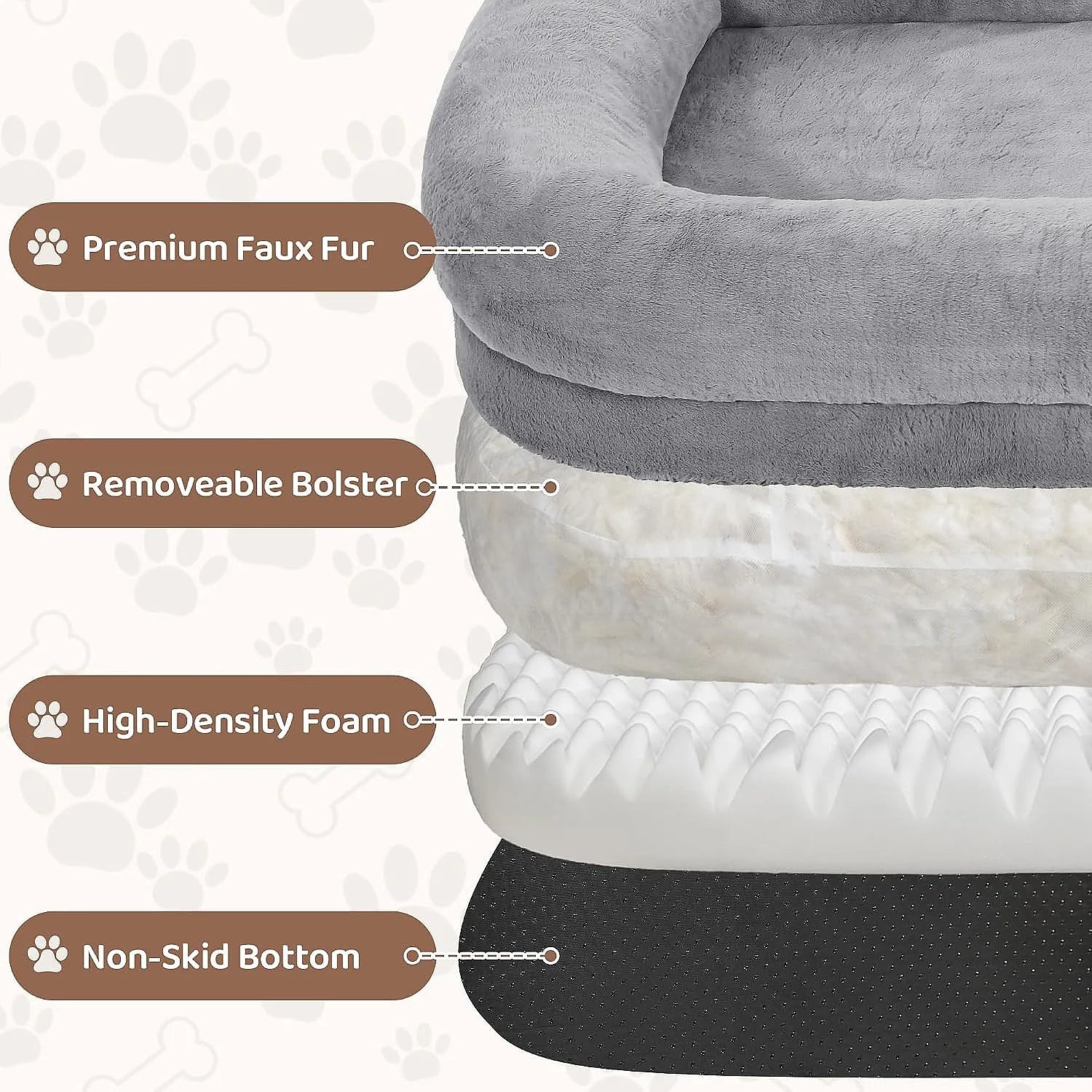 Kromax 71x43x10 Large Human Dog Bed for Adults Orthopedic Washable Cover Light Grey